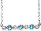 14K Gold Round Natural Aquamarine Bezel-Set Bar Necklace – 0.08 CTW - White Gold