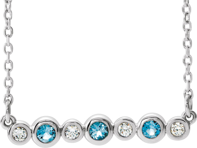 14K Gold Round Natural Aquamarine Bezel-Set Bar Necklace – 0.08 CTW - White Gold