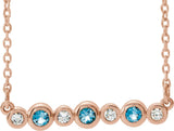 14K Gold Round Natural Aquamarine Bezel-Set Bar Necklace – 0.08 CTW - Rose Gold