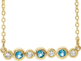 14K Gold Round Natural Aquamarine Bezel-Set Bar Necklace – 0.08 CTW - Yellow Gold