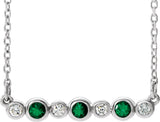 Platinum Round Natural Emerald Bezel-Set Bar Necklace – 0.08 CTW