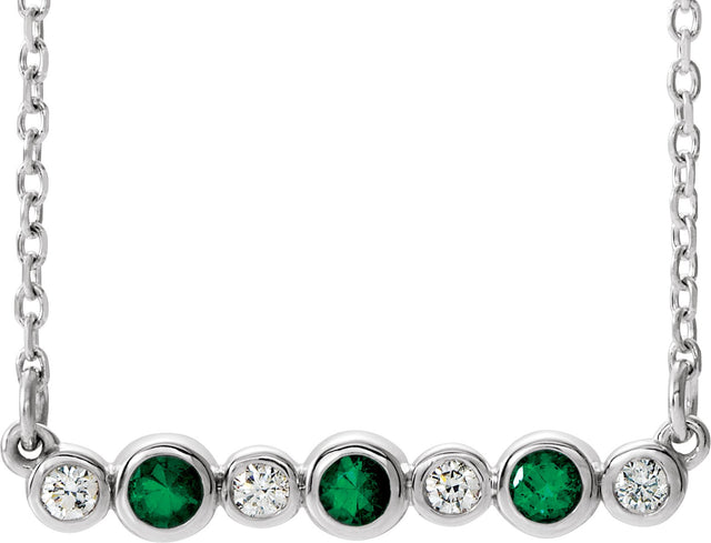 14K Gold Round Lab-Grown Emerald Bezel-Set Bar Necklace – 0.08 CTW - White Gold