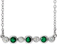14K Gold Round Natural Emerald Bezel-Set Bar Necklace – 0.08 CTW - White Gold