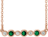 14K Gold Round Lab-Grown Emerald Bezel-Set Bar Necklace – 0.08 CTW - Rose Gold