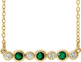 14K Gold Round Lab-Grown Emerald Bezel-Set Bar Necklace – 0.08 CTW - Yellow Gold