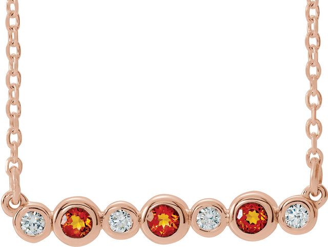 14K Gold Round Natural Citrine Bezel-Set Bar Necklace – 0.08 CTW - Rose Gold