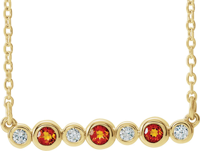 14K Gold Round Natural Citrine Bezel-Set Bar Necklace – 0.08 CTW - Yellow Gold