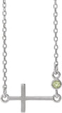 14K Gold Round Natural Peridot Accented Sideways Cross Necklace - White Gold