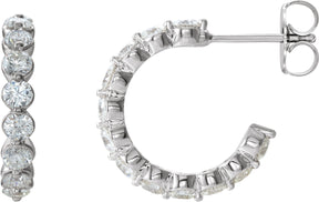 Platinum Round Lab-Grown Diamond Accented Hoop Earrings