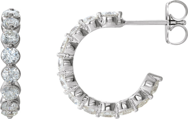 Platinum Round Lab-Grown Moissanite Accented Hoop Earrings