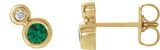 14K Gold Round Lab-Grown Emerald Accented Bezel-Set Earrings – 3-5mm Stones - Yellow Gold