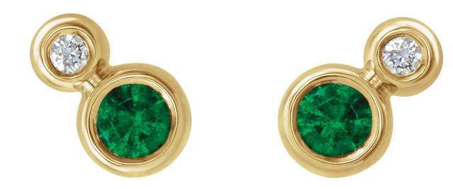 14K Gold Round Lab-Grown Emerald Accented Bezel-Set Earrings – 3-5mm Stones - Yellow Gold - view 2