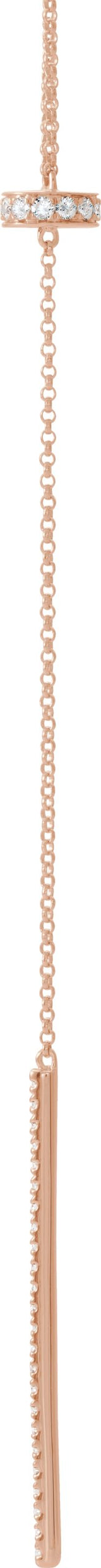 14K Gold Round Natural Diamond Bar Y Necklace V - Rose Gold - view 2