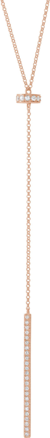 14K Gold Round Natural Diamond Bar Y Necklace V - Rose Gold