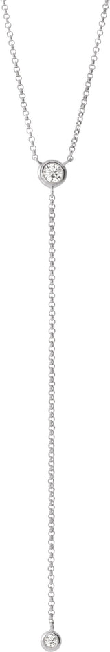 14K Gold Round Natural Diamond Bezel-Set Y Necklace - White Gold
