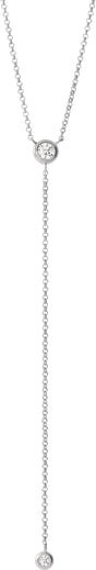 14K Gold Round Natural Diamond Bezel-Set Y Necklace - White Gold