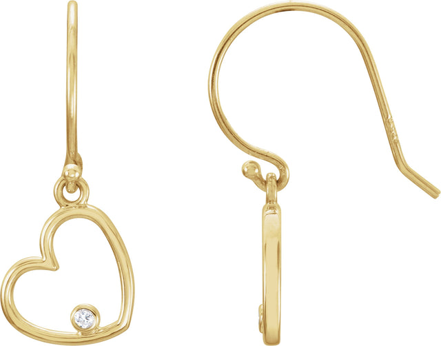 14K Gold Round Natural Diamond Accented Heart Earrings – 1.5mm Stones - Yellow Gold