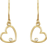 14K Gold Round Natural Diamond Accented Heart Earrings – 1.5mm Stones - Yellow Gold - view 2