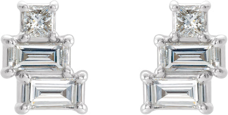 Platinum Natural Diamond Geometric Cluster Earrings - view 2