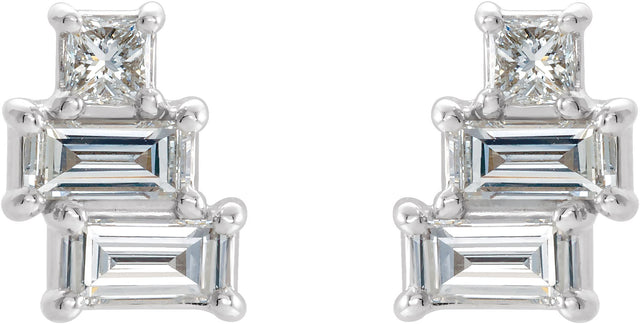 14K Gold Natural Diamond Geometric Cluster Earrings - White Gold - view 2