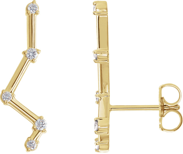 14K Gold Round Natural Diamond Constellation Ear Climbers - Yellow Gold