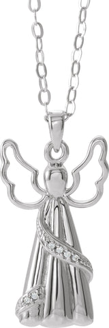 10K Gold Round Natural Diamond Angel Ash Holder Necklace - White Gold
