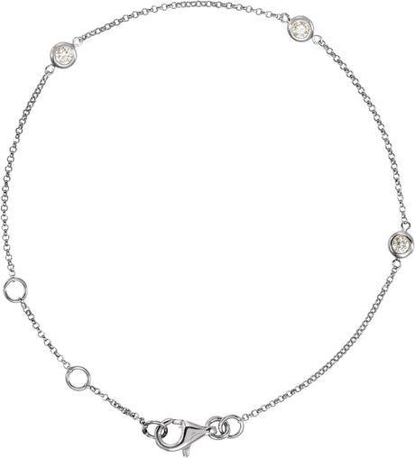 14K Gold Round Natural Diamond Bezel-Set Station Bracelet - White Gold