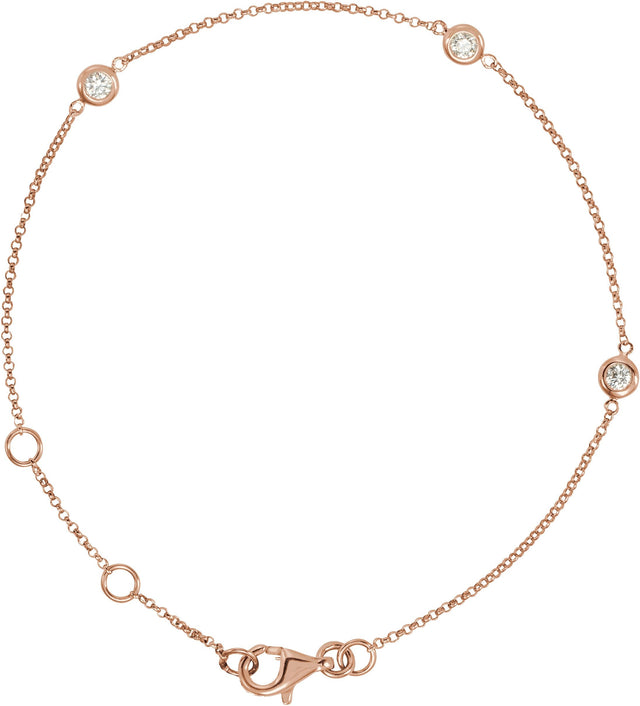 14K Gold Round Natural Diamond Bezel-Set Station Bracelet - Rose Gold