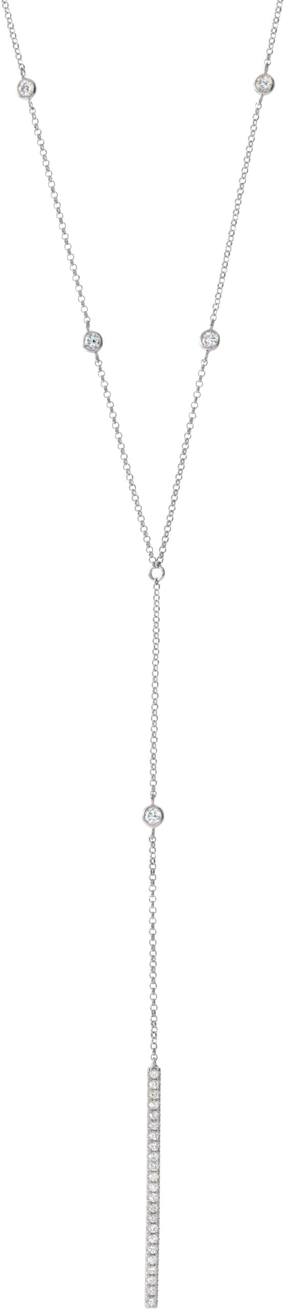 14K Gold Round Natural Diamond Bar Y Necklace VI - White Gold
