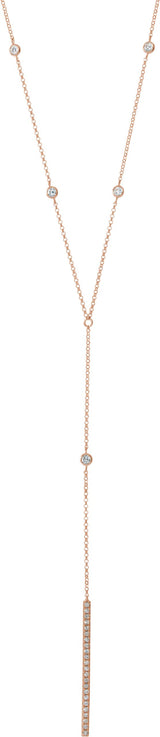 14K Gold Round Natural Diamond Bar Y Necklace VI - Rose Gold