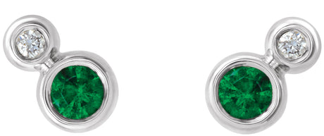 Platinum Round Lab-Grown Emerald Accented Bezel-Set Earrings – 3-5mm Stones - view 2