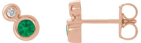 14K Gold Round Lab-Grown Emerald Accented Bezel-Set Earrings – 3-5mm Stones - Rose Gold