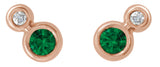 14K Gold Round Lab-Grown Emerald Accented Bezel-Set Earrings – 3-5mm Stones - Rose Gold - view 2