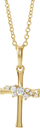 14K Gold Round Natural Diamond Cluster Cross Necklace or Pendant - Yellow Gold