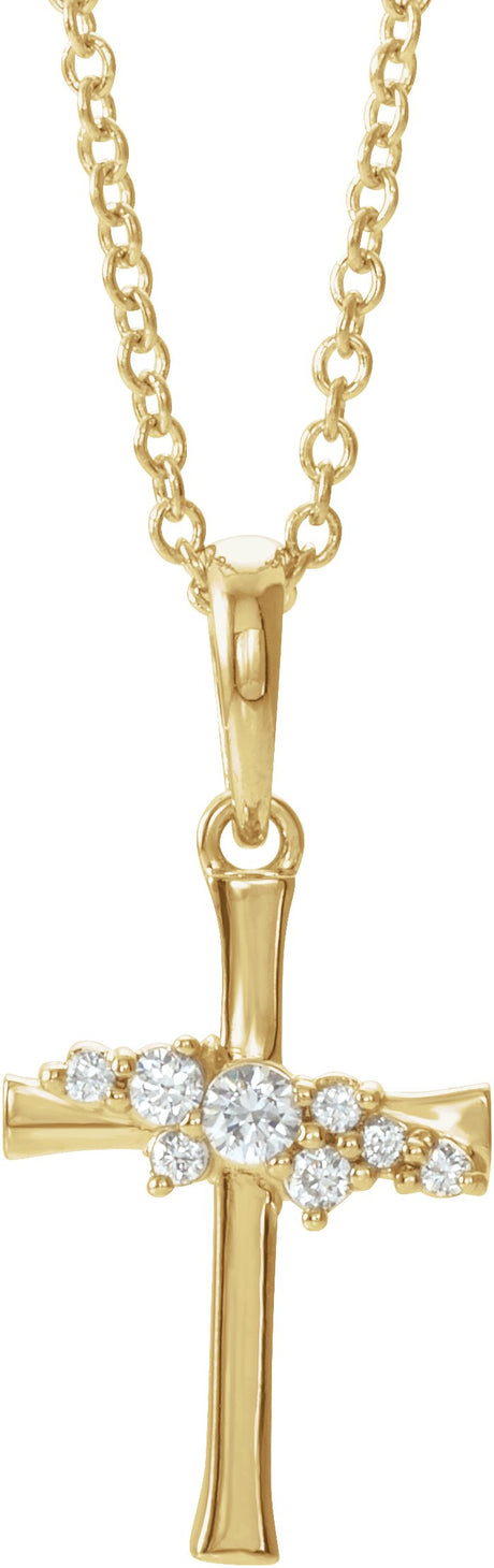 14K Gold Round Natural Diamond Cluster Cross Necklace or Pendant - Yellow Gold