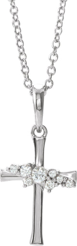 14K Gold Round Natural Diamond Cluster Cross Necklace or Pendant - White Gold