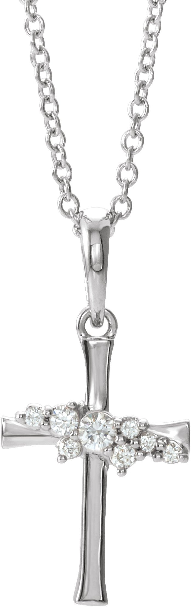 14K Gold Round Natural Diamond Cluster Cross Necklace or Pendant - White Gold