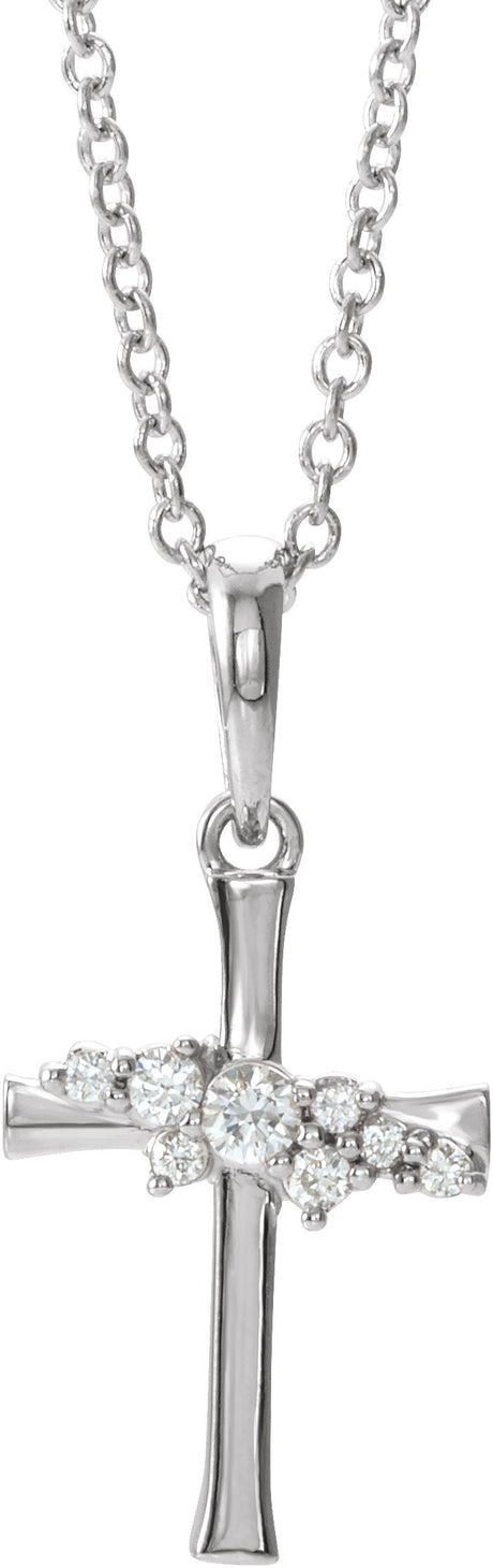 Platinum Round Natural Diamond Cluster Cross Necklace or Pendant