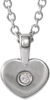Platinum Round Natural Diamond Youth Heart Necklace or Pendant