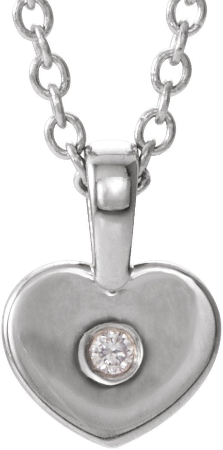 14K Gold Round Natural Diamond Youth Heart Necklace or Pendant - White Gold