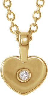 14K Gold Round Natural Diamond Youth Heart Necklace or Pendant - Yellow Gold