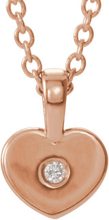 14K Gold Round Natural Diamond Youth Heart Necklace or Pendant - Rose Gold
