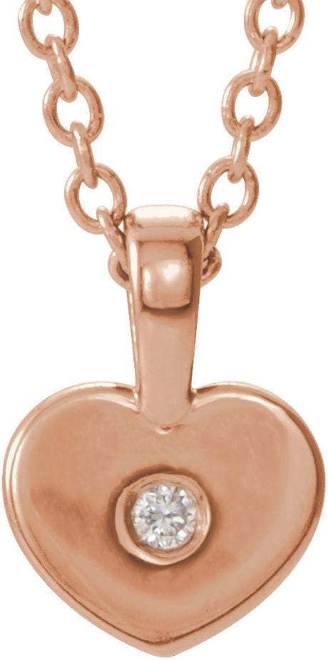14K Gold Round Natural Diamond Youth Heart Necklace or Pendant - Rose Gold
