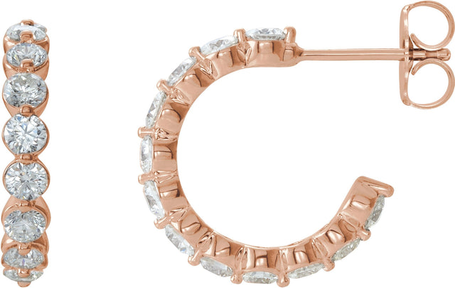 14K Gold Round Natural Diamond Accented Hoop Earrings – 2-3mm Stones - Rose Gold