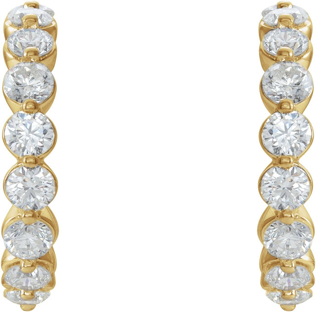 14K Gold Round Lab-Grown Diamond Accented Hoop Earrings – 2.2-3mm Stones - Yellow Gold - view 2