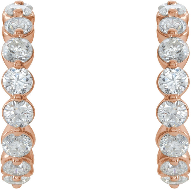 14K Gold Round Natural Diamond Accented Hoop Earrings – 2-3mm Stones - Rose Gold - view 2