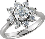 14K Gold Round Natural Diamond Cluster Ring – 6.3mm Stones - White Gold