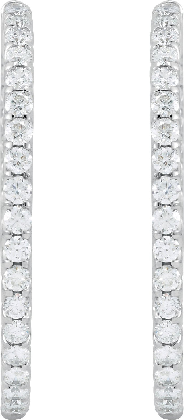 14K Gold Round Natural Diamond Inside-Outside Hoop Earrings – 2.4-2.8mm Stones - White Gold - view 3