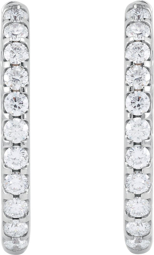 14K Gold Round Natural Diamond Inside-Outside Hoop Earrings – 2.4-2.8mm Stones - White Gold - view 3