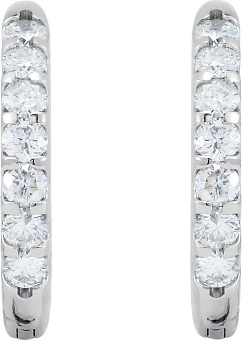 14K Gold Round Natural Diamond Inside-Outside Hoop Earrings – 2.4-2.8mm Stones - White Gold - view 3